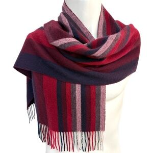 Woo 100% Cashmere Burgundy Stripe Scarf – Soft Luxury Wrap